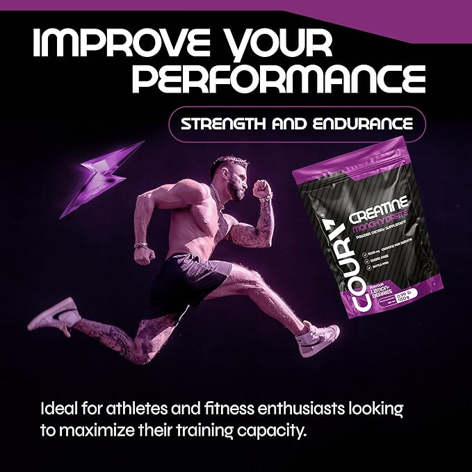 COURA Creatine Monohydrate Lemon-Berries Flavor - 450g - Sports Supplement - Strength and Endurance - Ideal for Intense Workouts - Gluten Free - Bottle Free