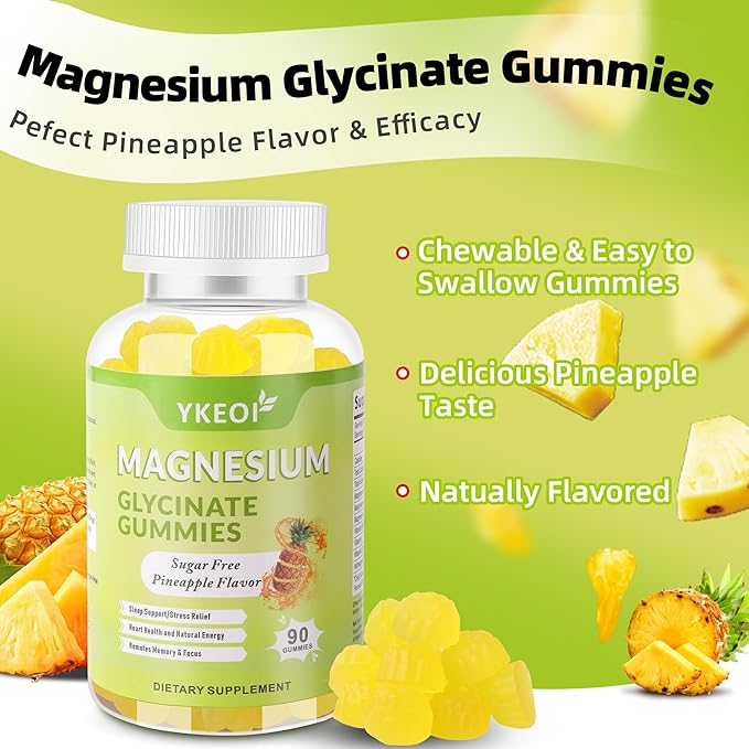 Magnesium Glycinate Gummies 500 Mg with Ashwagandha,Sugar Free Magnesium Supplement Triple Magnesium Complex with Malate,Citrate, Vitamin C D3 B6,Magnesium Supplement for Adults- 90 Gummies