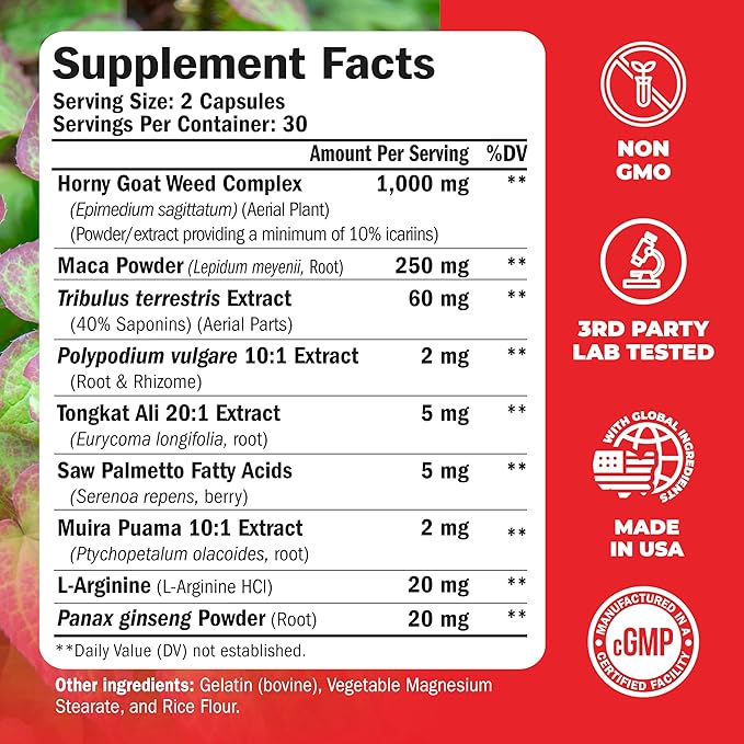 Vimerson Health Multivitamin for Men & Tongkat Ali for Men with Horny Goat Weed, Maca Root Powder, Tribulus Terrestris, Saw Palmetto Extract