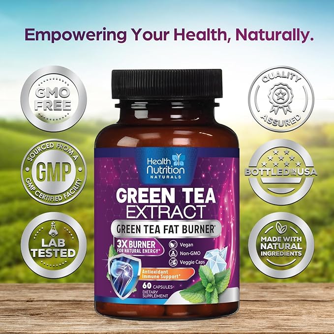 Green Tea Extract Pills - 98% Standardized EGCG 1300mg 3X Strength for Natural Energy - Supports Heart & Antioxidant Health Herbal & Immune Support Supplement Polyphenols & Catechins - 60 Capsules