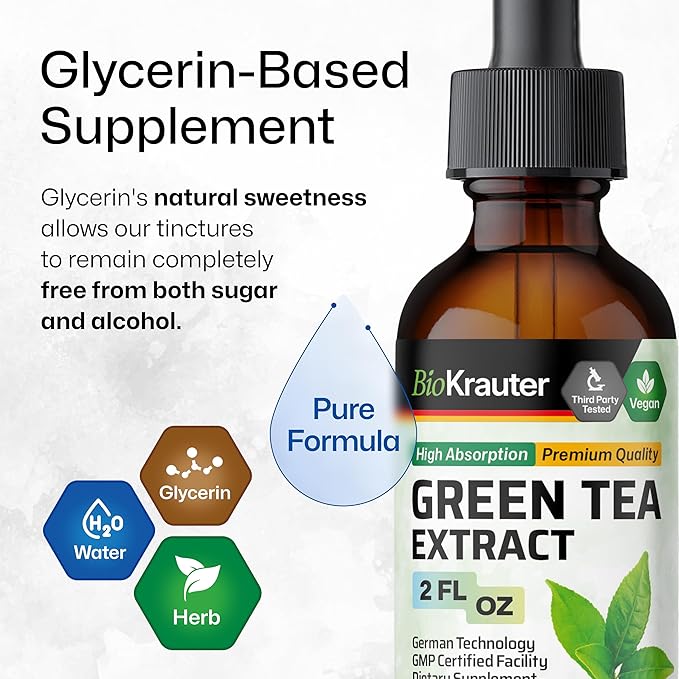 BIO KRAUTER Green Tea Extract Liquid Drops - Green Tea Supplements - Antioxidant Source - Alcohol and Sugar Free - 2 Fl.Oz.