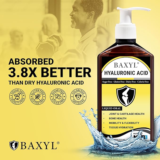 BAXYL® - Liquid Hyaluronic Acid for Joint Relief Supplement (Vegan, Gluten-Free, Non-GMO, Patented Oral MHB3) | 6 Oz, 36 Day Supply