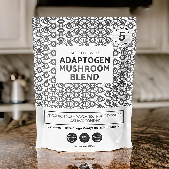 Organic Mushroom Extract Blend - Mushroom Blend Powder with Lion's Mane, Reishi, Chaga, Cordyceps & Ashwagandha - Sugar-Free Immune Support, 113 Servings