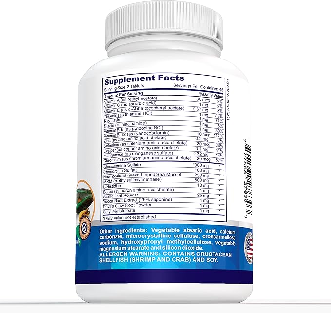 Advanced Joint Support and Relief, Antioxidants, Vitamins, Zinc, Copper and Green Lipped Mussel Extract, Made in USA, 90 Vegetable Tablets