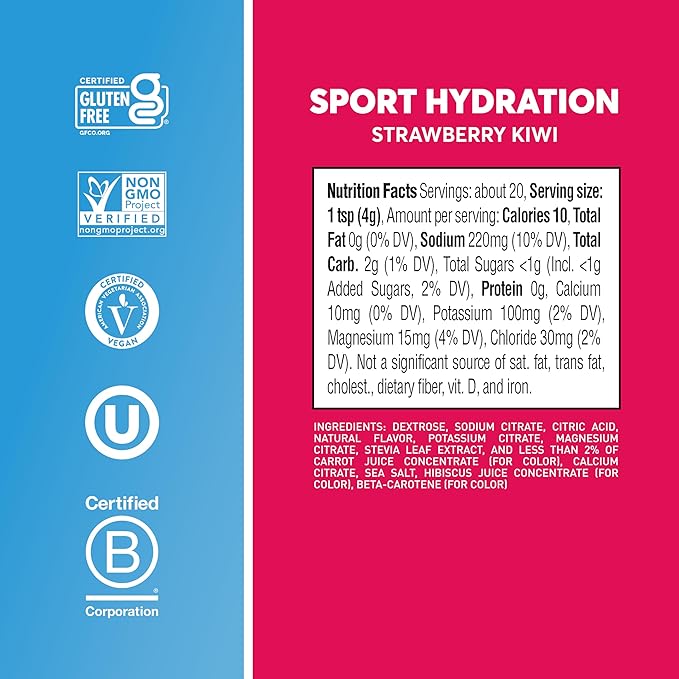 Nuun Sport Electrolyte Powder Drink Mix with Magnesium, Calcium, Potassium, Chloride, and Sodium, Strawberry Kiwi Flavor, Gluten Free & Vegan, Up to 20 Servings