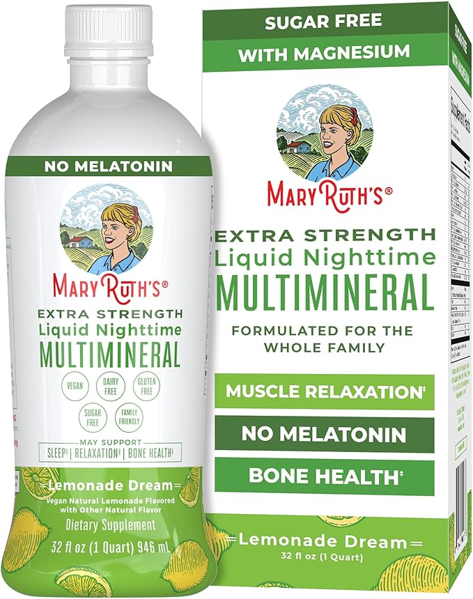 MaryRuth's Extra Strength Nighttime Liquid Multimineral | Sugar Free | Calm Magnesium Citrate | NO Melatonin | Calcium Magnesium Zinc | Muscle Relaxation | Lemonade Flavor | Vegan | 32 Servings