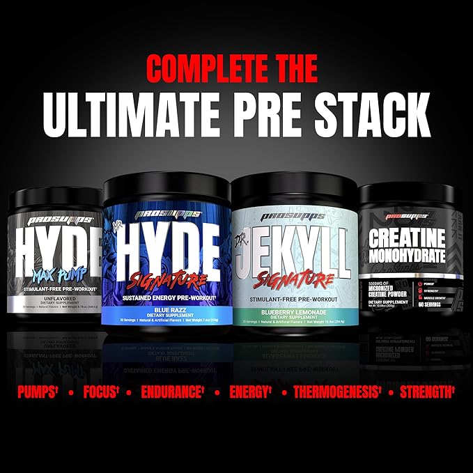 PROSUPPS Mr. Hyde Signature Pre Workout Powder with Creatine, Beta Alanine & Caffeine - Performance, Energy & Endurance - Clean Fitness & Gym Supplements for Men & Women (Blue Razz, 30 Servings)