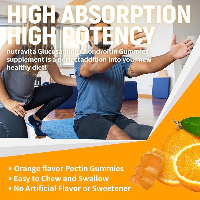 Glucosamine Chondroitin Gummies with MSM & Elderberry Extra Strength - Joint Support, Antioxidant Immune Support Supplement for Adults, Men & Women.120 Orange Chews