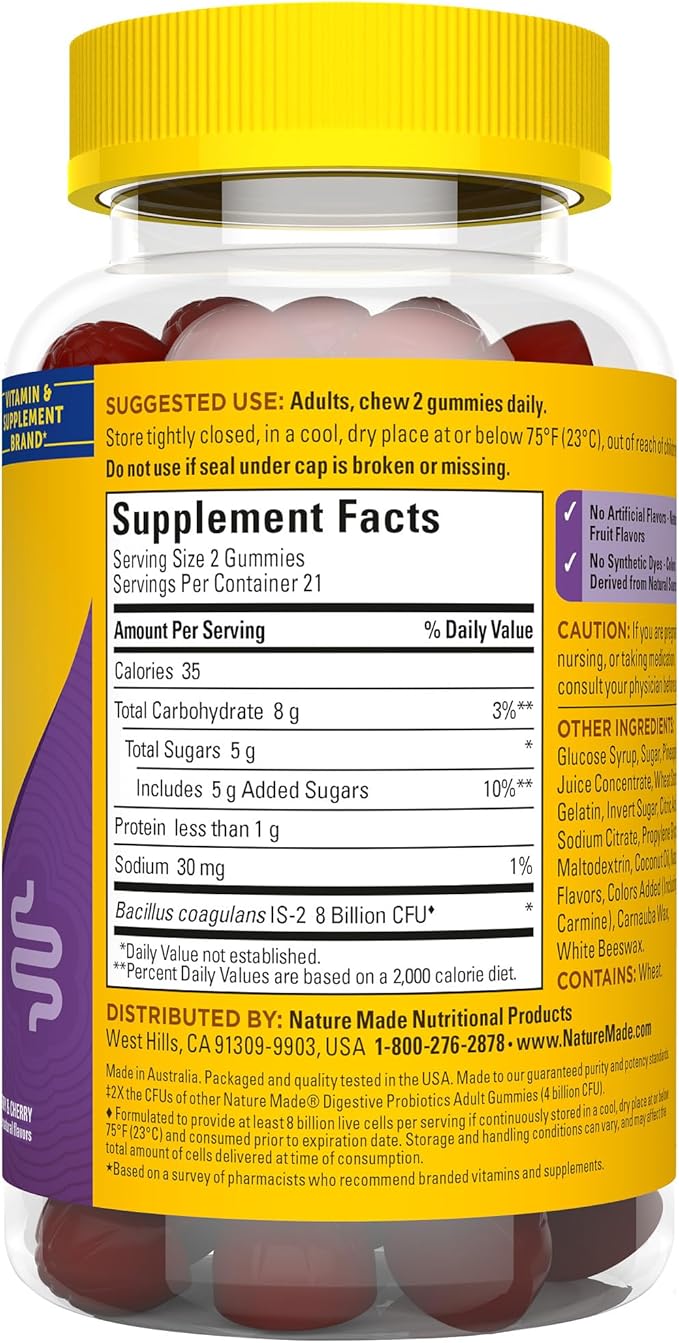 Nature Made Ultra Strength Digestive Probiotics, Probiotics for Women and Men, 42 Probiotic Gummies, 21 Day Supply