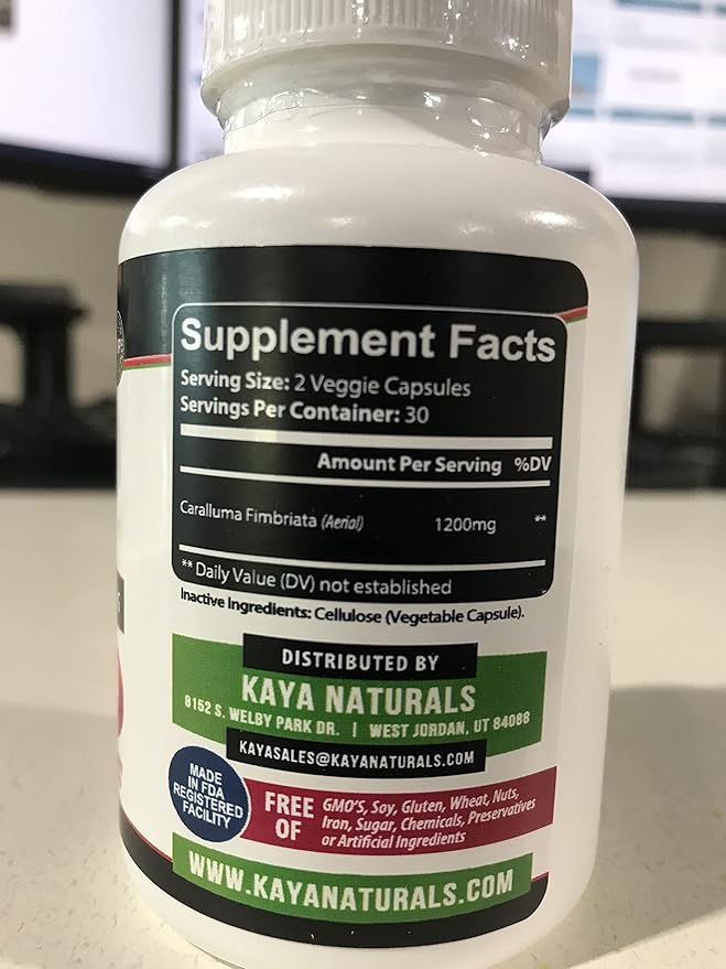 Kaya Naturals - Caralluma Fimbriata 1200mg High Potency Supplement | Maximum Strength Natural Endurance Support, Vegetarian Capsules (60 Count)