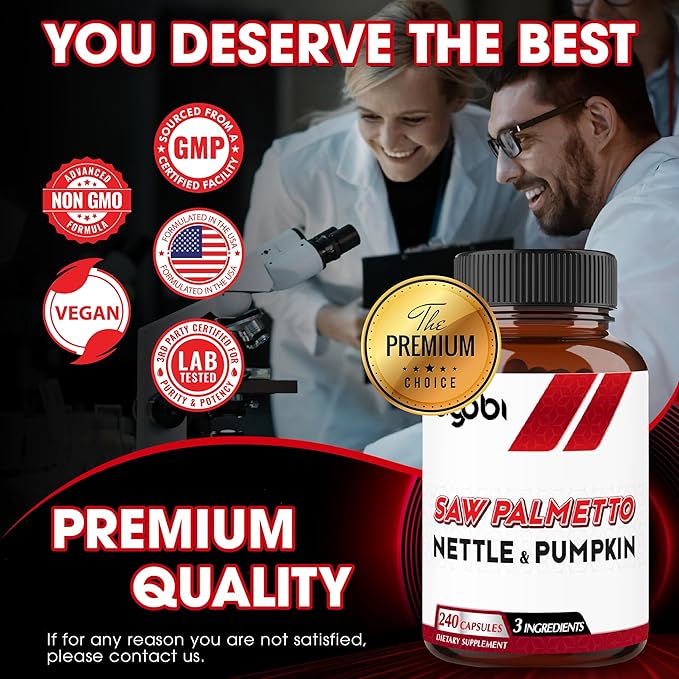 agobi Saw Palmetto Supplement with Nettle Leaf & Pumpkin - Support for Restful Mood, Hair Health, Immune System & Energy Production - 240 Veggie Capsules for 4-Month Suppply