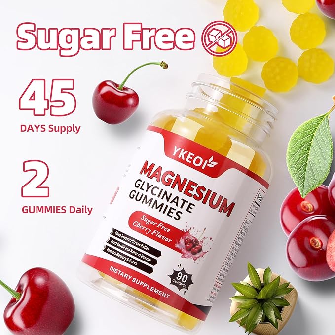 Magnesium Glycinate Gummies 500 Mg,Sugar Free Magnesium Supplement Triple Magnesium Complex with Malate,Citrate, +Ashwagandha, Vitamin C D3 B6,Magnesium Supplement for Adults- 90 Gummies