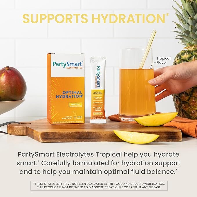 Himalaya PartySmart Tropical Electrolytes Powder Packets, 12 Count, Supports Hydration, Rehydrate with Sodium & Potassium, Vitamin C & More, Antioxidant Recovery Blend Milk Thistle, Ginger & Turmeric