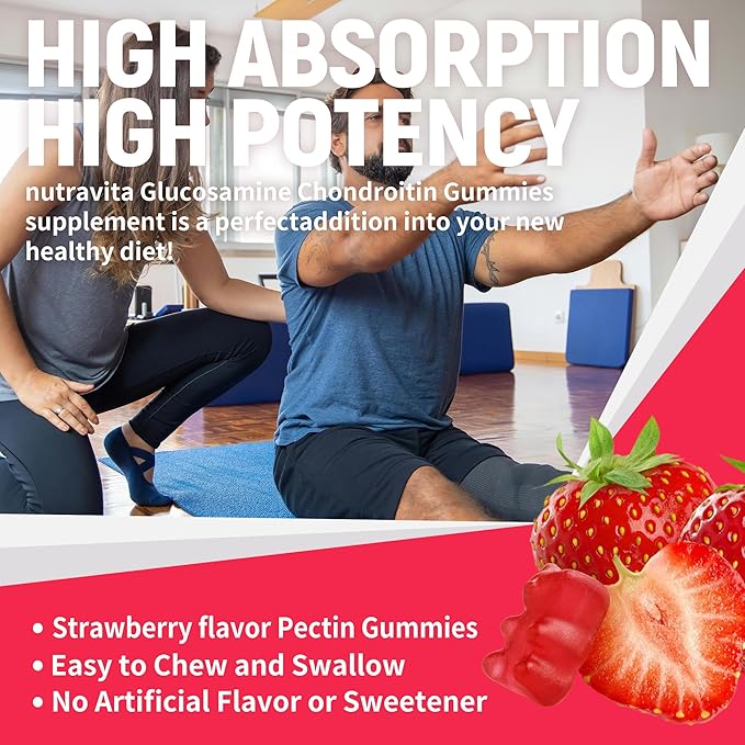 Glucosamine Chondroitin Gummies with MSM & Elderberry Extra Strength - Joint Support, Antioxidant Immune Support Supplement for Adults, Men & Women.60 Strawberry Chews