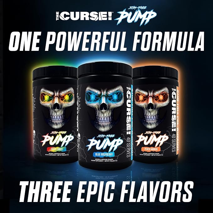 JNX SPORTS The Curse! Pump – Stim-Free Pre-Workout | Blue Raspberry 40 Serves | Caffeine-Free Pump Pre Workout, Non-Stim Nitric Oxide Preworkout for Men & Women