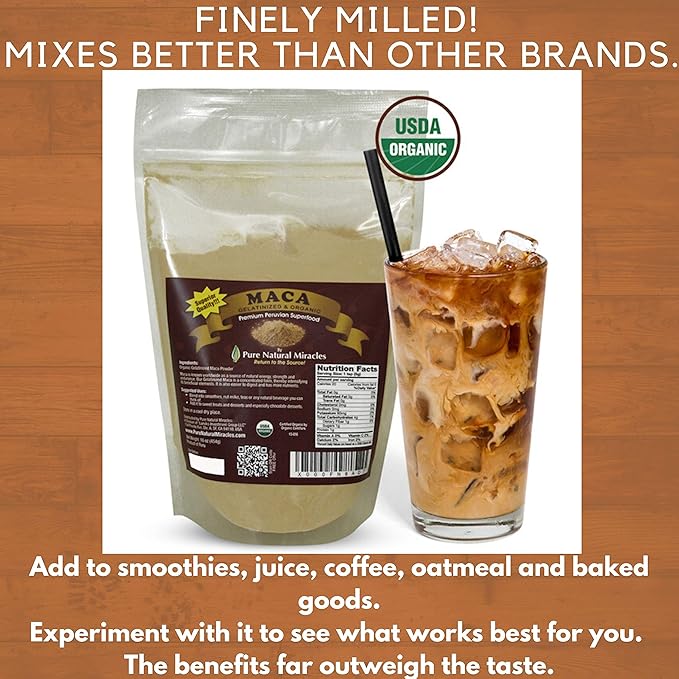 Organic Gelatinized Maca Root Powder (16 oz) - Peruvian Adaptogenic Superfood for Energy, Hormonal Balance & Endurance - Non-GMO, Vegan & Gluten-Free Herbal Booster for Men & Women