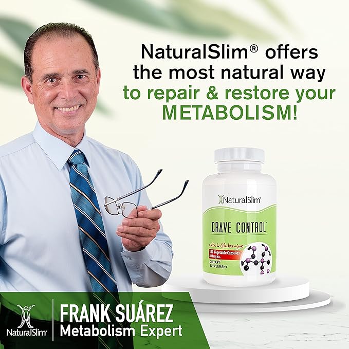NaturalSlim Natural Appetite Suppressant - Craving Blocker Sugar & Refined Carbs Crave Control - Energy & Metabolism Booster with L Glutamine & Thiamine B1 Supplement - 180 Vegetable Capsules