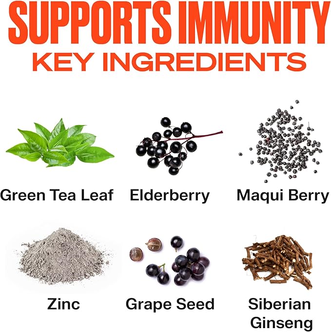 VitaHustle Electrolyte Hydration Immunity Drink Mix, Caffeine Free Stick Packs, Beta Glucan, Vitamin C, Elderberry (6 Count, Orange)