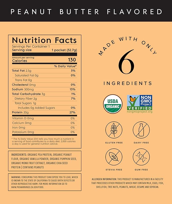 Truvani Vegan Pea Protein Powder | Peanut Butter | 20g Organic Plant Based Protein | 10 Travel Packets | Keto | Gluten & Dairy Free | Low Carb | No Added Sugar
