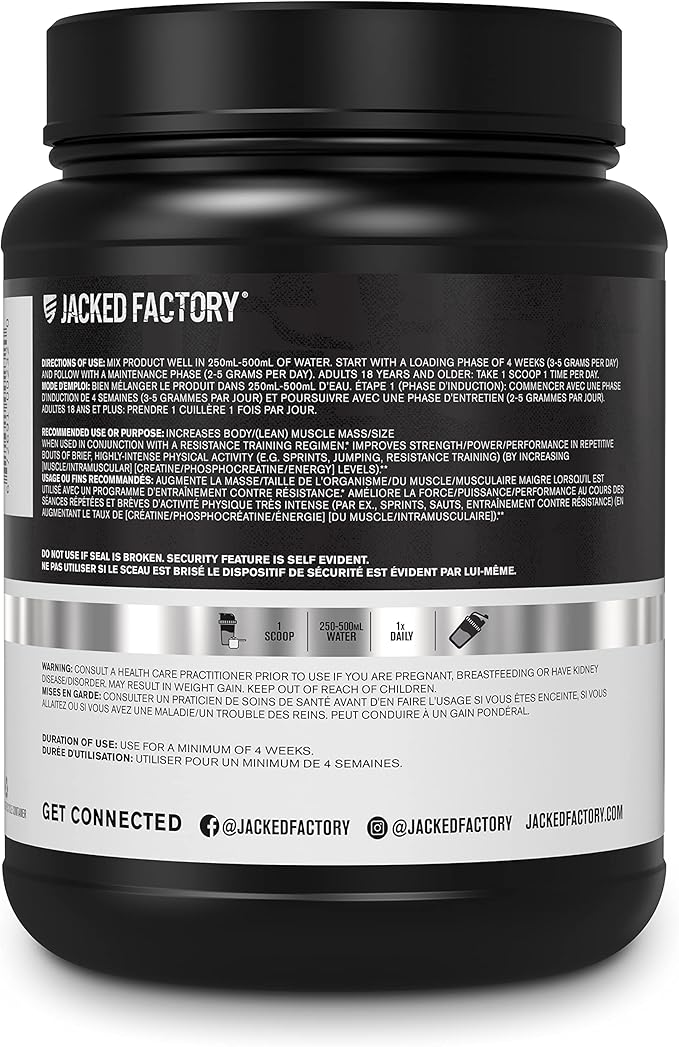 Jacked Factory Creatine Monohydrate Powder 1000g - Creatine Supplement for Muscle Growth, Increased Strength, Enhanced Energy Output and Improved Athletic Performance 200 Servings, Unflavored