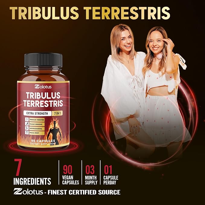Tribulus Terrestris Capsules with Ashwagndha, Panax Ginseng, Saw Palmetto, Maca, Shilajit - 90 Capsules - 3 Months Supply