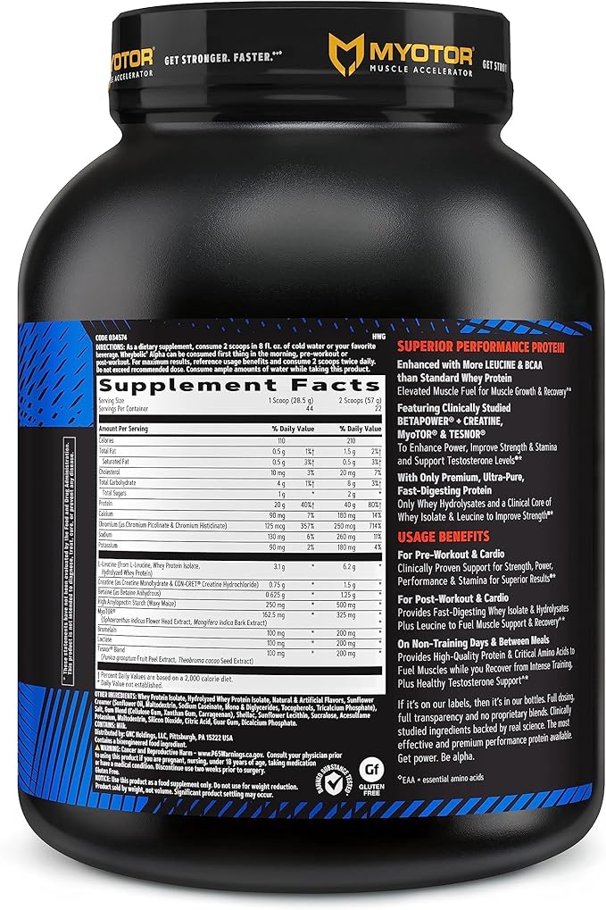 GNC AMP Wheybolic Alpha Clinically Proven Protein Powder, Increases Muscle Strength, Size & Power, Boost Testosterone Levels, 40g Protein, 6.2g Leucine, 15g EAAs, Creatine, Classic Vanilla, 22 SVG