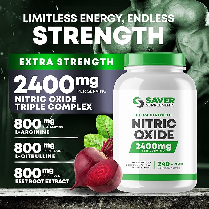 Nitric Oxide Supplement 2400mg with L-Arginine, L-Citrulline and Beet Root Extract, 240 Capsules