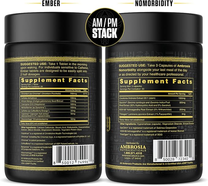 Ambrosia Nomorbidity Advanced Appetite Control & Ember Thermogenic Fat Burner | Powerful Hunger Management, Appetite Support & Fat Burning System with KSM-66 Ashwagandha, Garcitrin, CapsiMax™, Africa