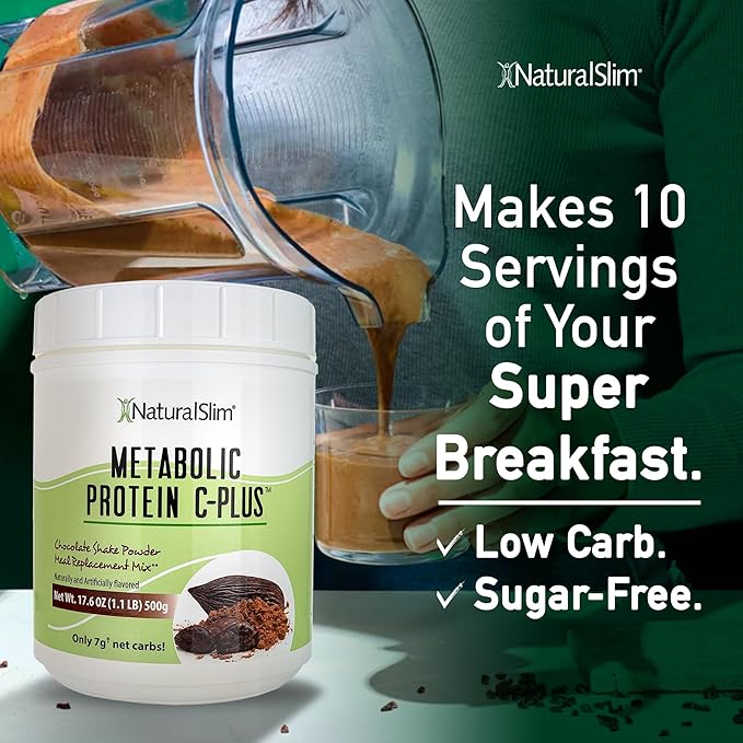 Naturalslim Protein Powder with Vitamins and Minerals Metabolic C-Plus - Meal Replacement Powder Fortified with Vitamin C, Zinc & Amino Acid - Chocolate Protein Powder 10 Servings 1.1 lb.