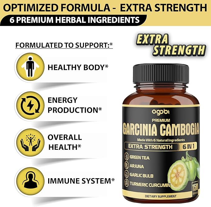 Premium Garcinia Cambogia Capsules with Green Tea, Arjuna, Garlic, Turmeric, Black Pepper - Body Health & Immune Support Supplement - 1 Pack 150 Caps for 5 Months