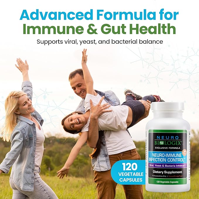 Neuro Immune Infection Control – Advanced Gut & Immune Support Supplement – Helps Maintain Yeast Balance & Digestive Function - Contains Monolaurin, L lysine, Elderberry, Cinnamon & Olive Leaf