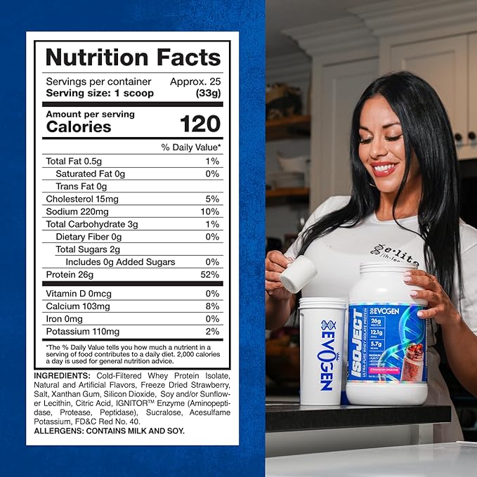 Evogen Isoject - Whey Protein Isolate | Ultra-Pure Whey Protein Powder with Ignitor Enzymes, BCAAs, and EAAs | Enhanced Absorption & Recovery | Strawberry Smoothie | 25 Servings