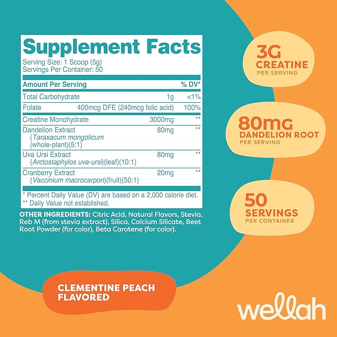 Pump-It-Up Creatine (50 Servings, Clementine Peach) - Creatine Monohydrate with Dandelion, Uva Ursi, & Cranberry Extract