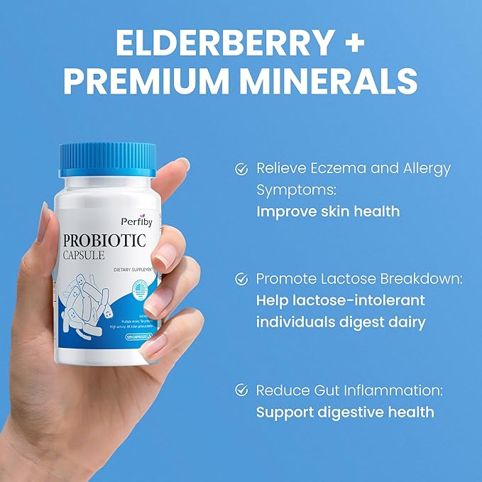 Probiotics with Elderberry for Digestive & Immune Health Supports Occasional Constipation, Diarrhea, Gas & Bloating, 120 Capsules, 60-Day Supply