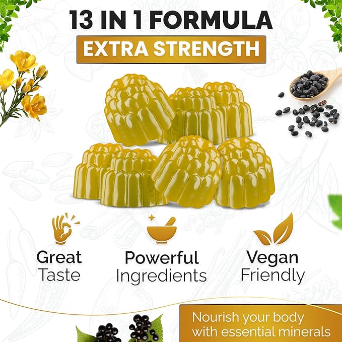 Sea Moss, Black Seed Oil, Ashwagandha, Ginger, Shilajit Gummies with Elderberry, Chlorophyll, Turmeric Bladderwrack Sea Moss Gummies Advanced Strength Formula - All in 1 Bundle - USA Made (60 Gummies)