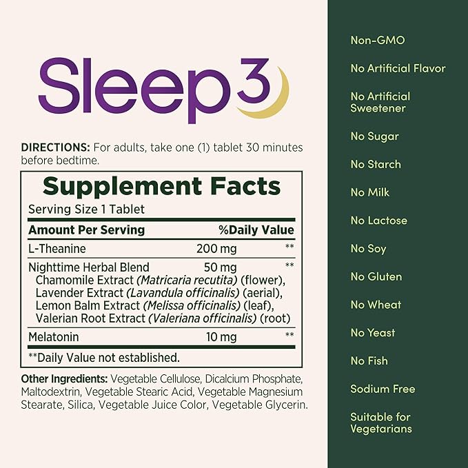 Melatonin by Nature's Bounty, Sleep3 Maximum Strength 100% Drug Free Sleep Aid, Dietary Supplement, L-Theanine & Nighttime Herbal Blend Time Release Technology, 10mg, 30 Tri-Layered Tablets