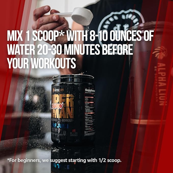 ALPHA LION Superhuman Burn – 2 in 1 Metabolism Booster Pre Workout and Thermogenic Fat Burner for Men – Appetite Suppressant and Weight Loss Supplement (21 Servings, Sweet Black Cherry Flavor)