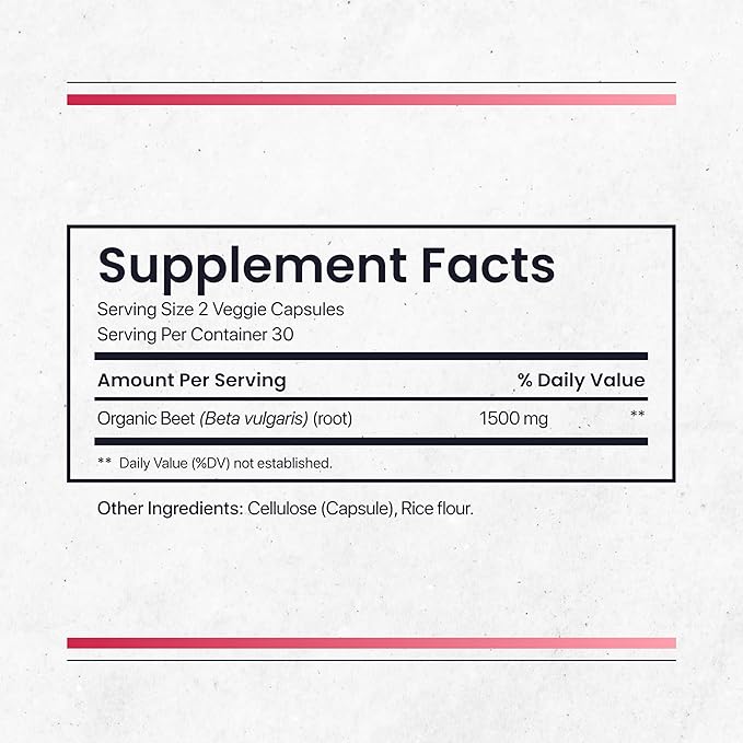 Nature's Pure Blend Organic Beet Root Powder Capsules – Beet Root Capsules & Beets Supplements for Circulation – L Arginine – Nitric Oxide Supplements – 1500MG