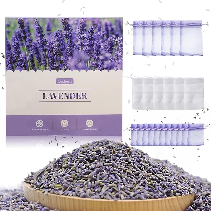 Dried Lavender Sachets for Drawers and Closets, Long-Lasting Air Freshener Bags (24 Bags), Home Fragrance Sachets for Wardrobes,Cars