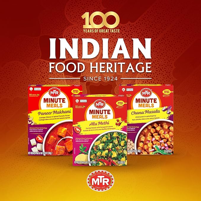 MTR - Alu Methi - Curried Potato with Fenugreek Leaves - Authentic Indian Ready To Eat Meal, Plant-Based, Delicious Microwave Food, Perfect for Quick & Nutritious Indian Cuisine Lovers (Pack of 6)