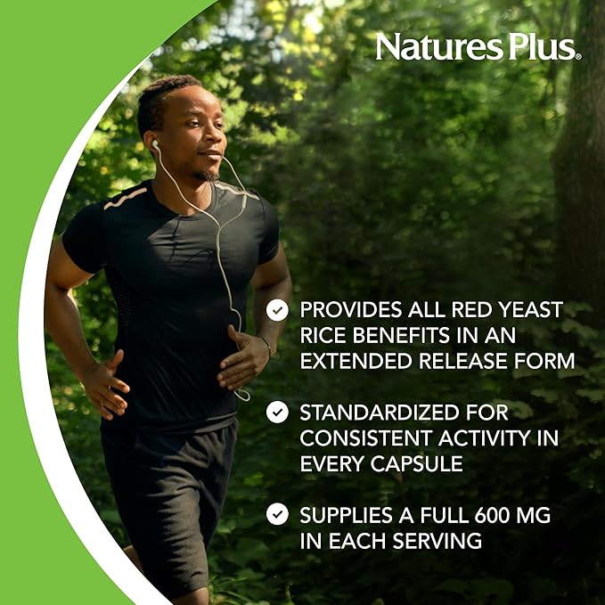 NaturesPlus Herbal Actives Red Yeast Rice, Extended Release - 600mg, 60 Vegan Tablets - Herbal Supplement - Cholesterol Support - Vegetarian, Gluten-Free - 60 Servings