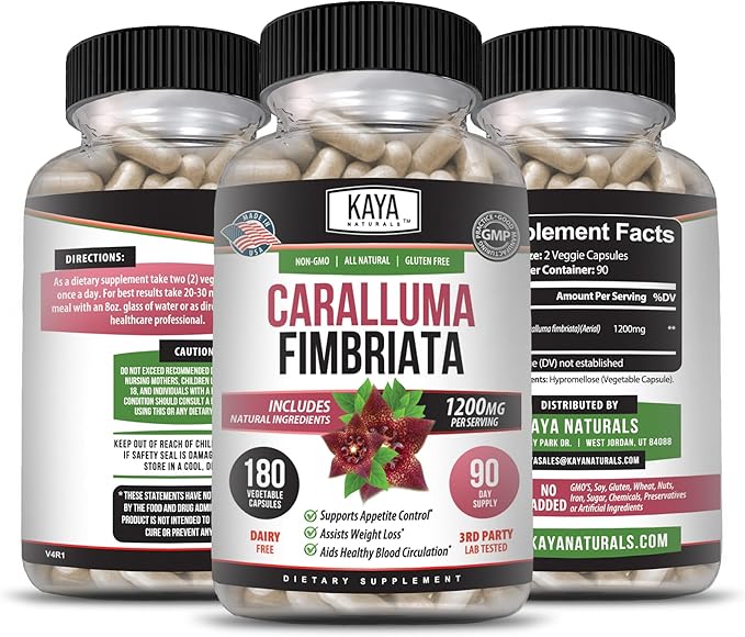 Kaya Naturals - Caralluma Fimbriata 1200mg High Potency Supplement | Maximum Strength Natural Endurance Support, Vegetarian Capsules (180 Count)