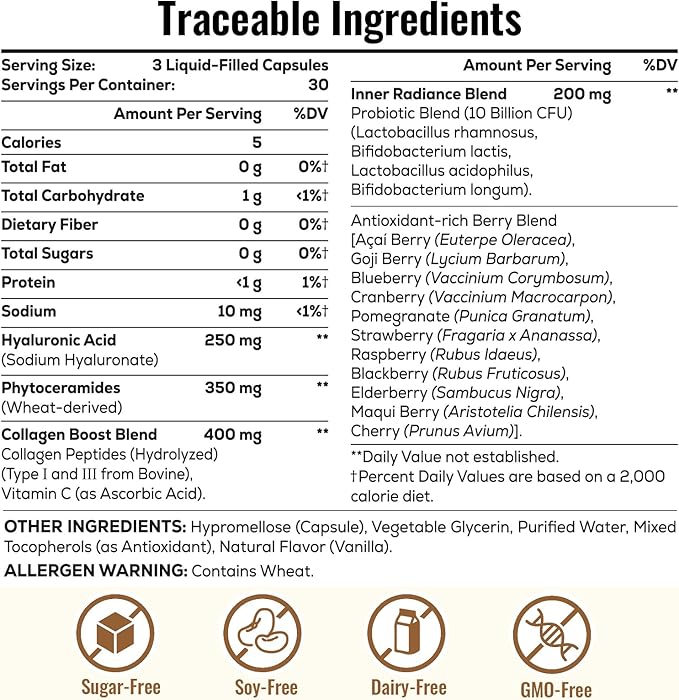 19-in-1 Hyaluronic Acid Capsules - Hylunaric Acid 1200 mg, with Collagen Peptides, Vitamin C, Phytoceramides - for Skin, Eyes, Gastrointestinal, Bones Support (1 Pack)
