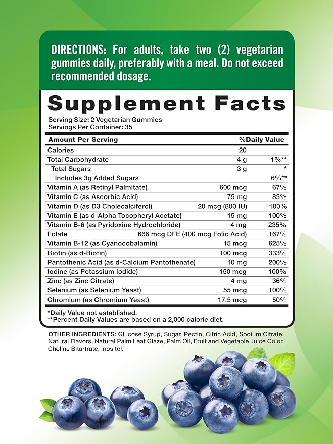 Nature's Truth Multivitamin for Men Gummies | 70 Count | Blueberry Flavor | with B12, D3, & Zinc | Vegetarian, Non-GMO, & Gluten Free Supplement