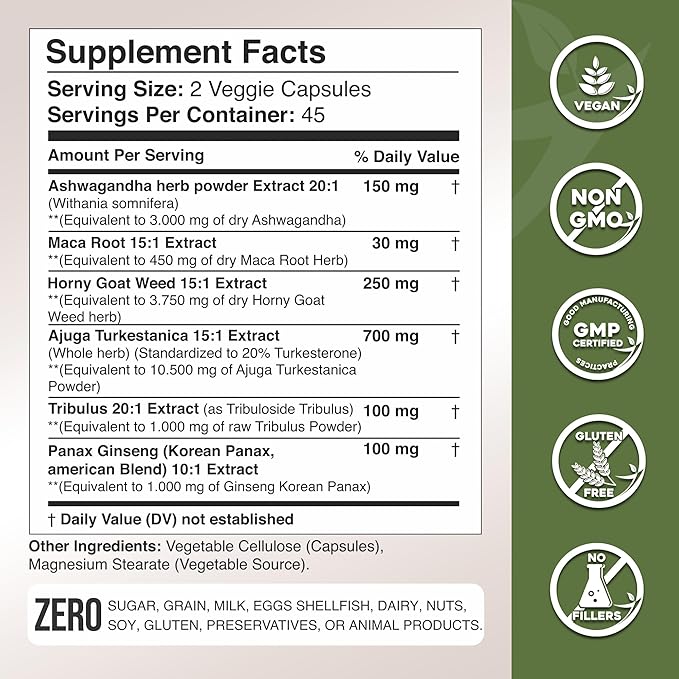 Gade Nutrition Ashwagandha with Maca Root, Horny Goat Weed, Turkesterone, Tribulus Terrestris, Panax Ginseng + Nitric Oxide Booster - Bundle for Energy, Vitality, Performance, Pump