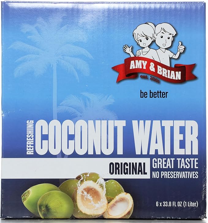 Amy & Brian Pure Coconut Water, 1 Liter (Pack of 6) | Best Tasting Coconut Water | Non-GMO & No Added Sugar | Refreshing & Hydrating Real Coconut Water