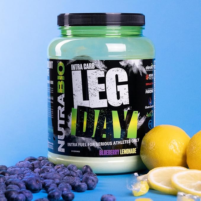 NutraBio Leg Day Intra Carb Supplement – Advanced Carbohydrate Complex – Amino Acid EAA/BCAA Formula – Comprehensive Electrolyte Blend for Recovery and Performance - 20 Servings, Blueberry Lemonade