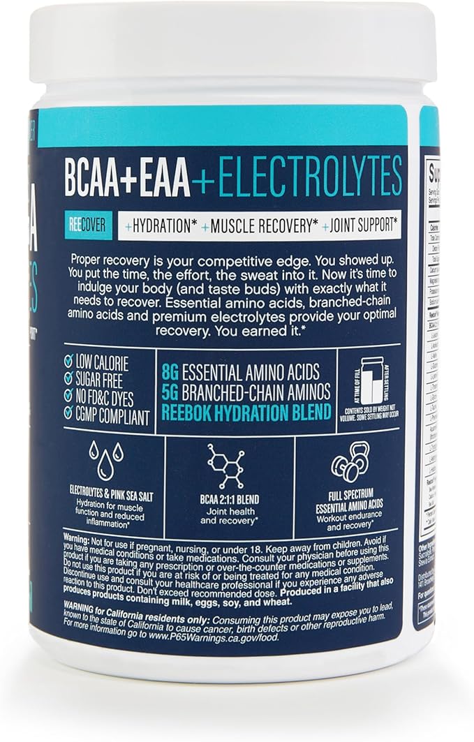 Reebok REECover Amino Acids + Electrolytes | 8g EAAs, 5g BCAAs, Hydration Matrix | Muscle Recovery, Strength | Post-Workout Support | 30 Servings | Rocket Moon Pop