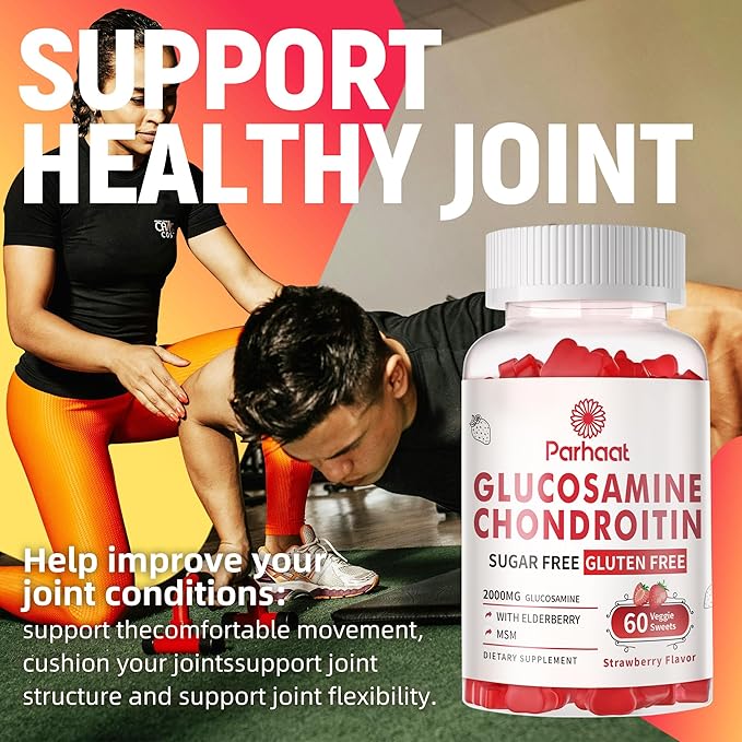 Glucosamine Chondroitin Gummies with MSM & Elderberry Extra Strength - Joint Support, Antioxidant Immune Support Supplement for Adults, Men & Women.Strawberry-2pack