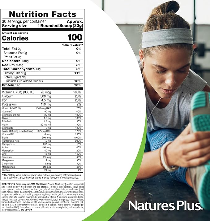 NaturesPlus SPIRU-TEIN, Cherries Jubilee - 2.1 lbs - Plant-Based Protein Powder - Vegetarian, Gluten Free - 30 Servings
